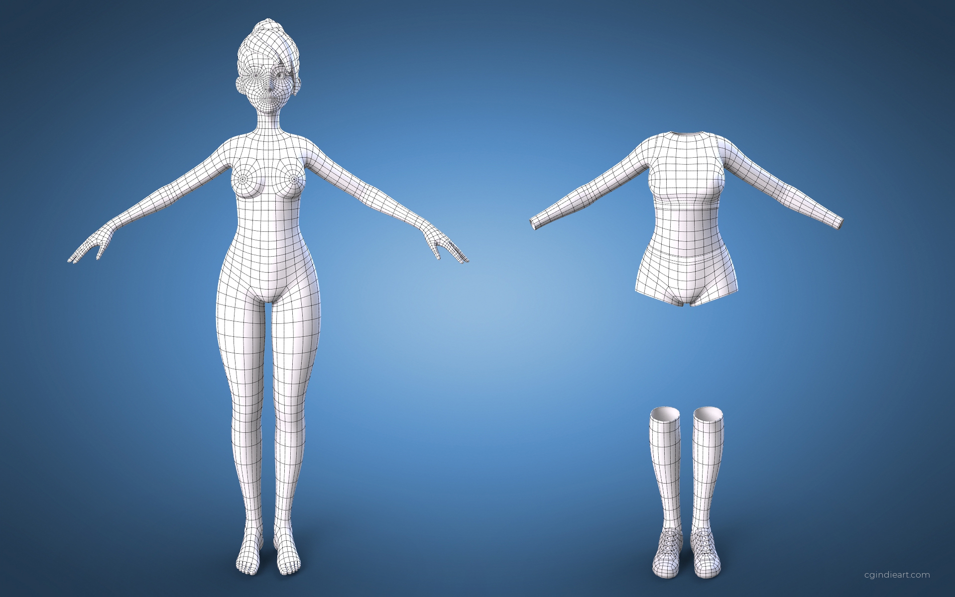 Cartoon sport girl with modular clothing 3d model